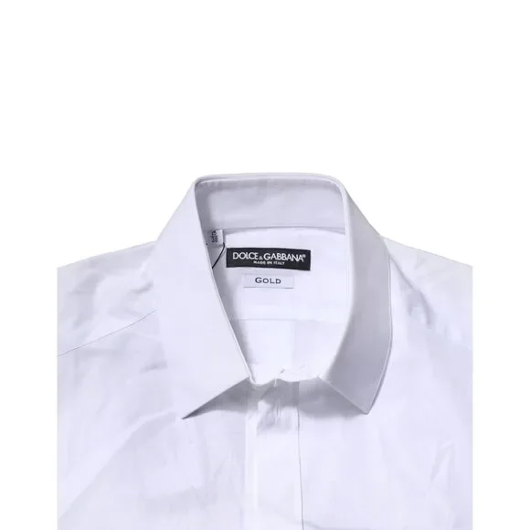 Dolce & Gabbana White Cotton GOLD Short Sleeves Formal Shirt